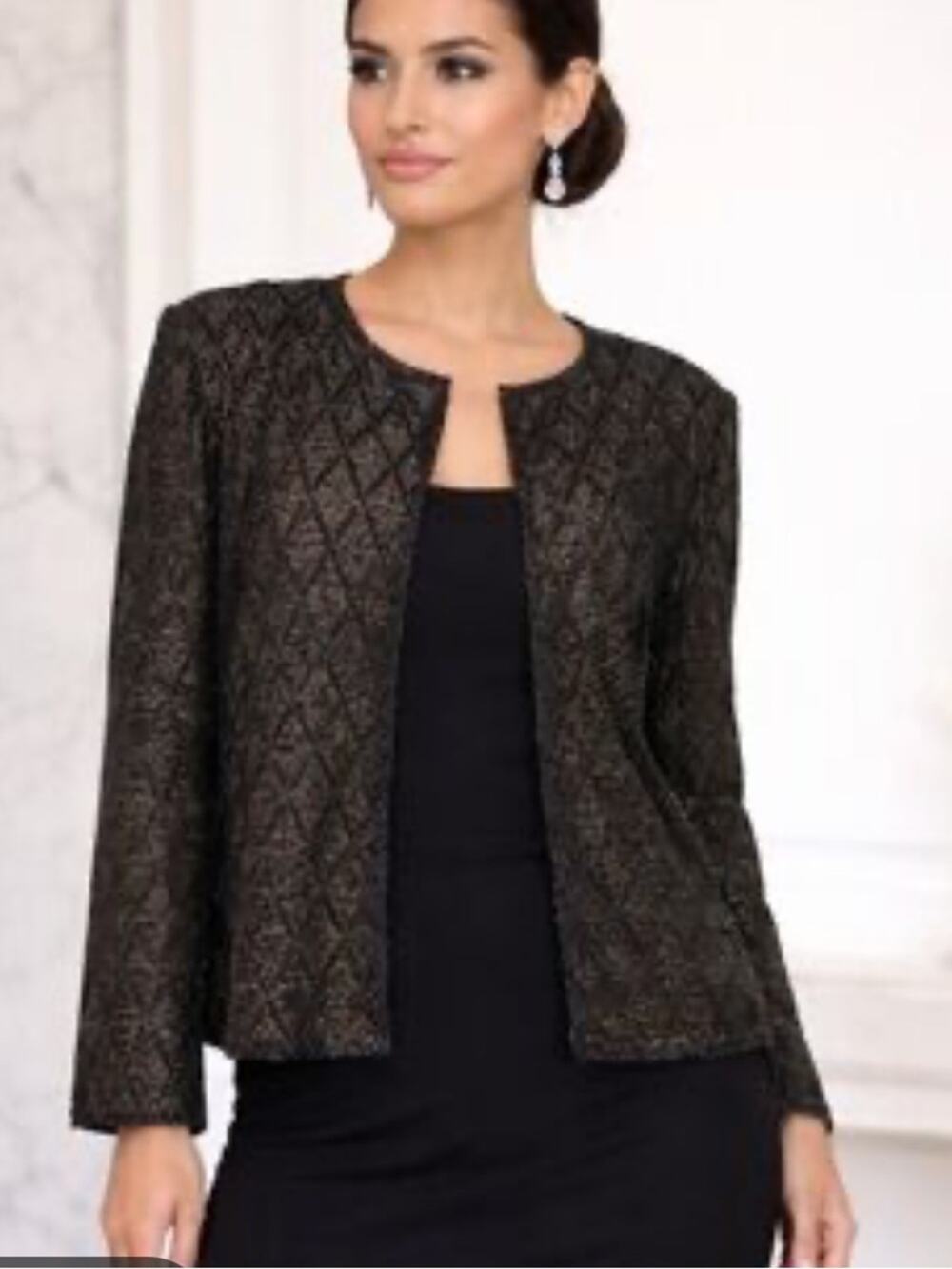 Oleg Cassini Vintage Black Nude Silk Intricate Beaded Evening Cocktail Blazer